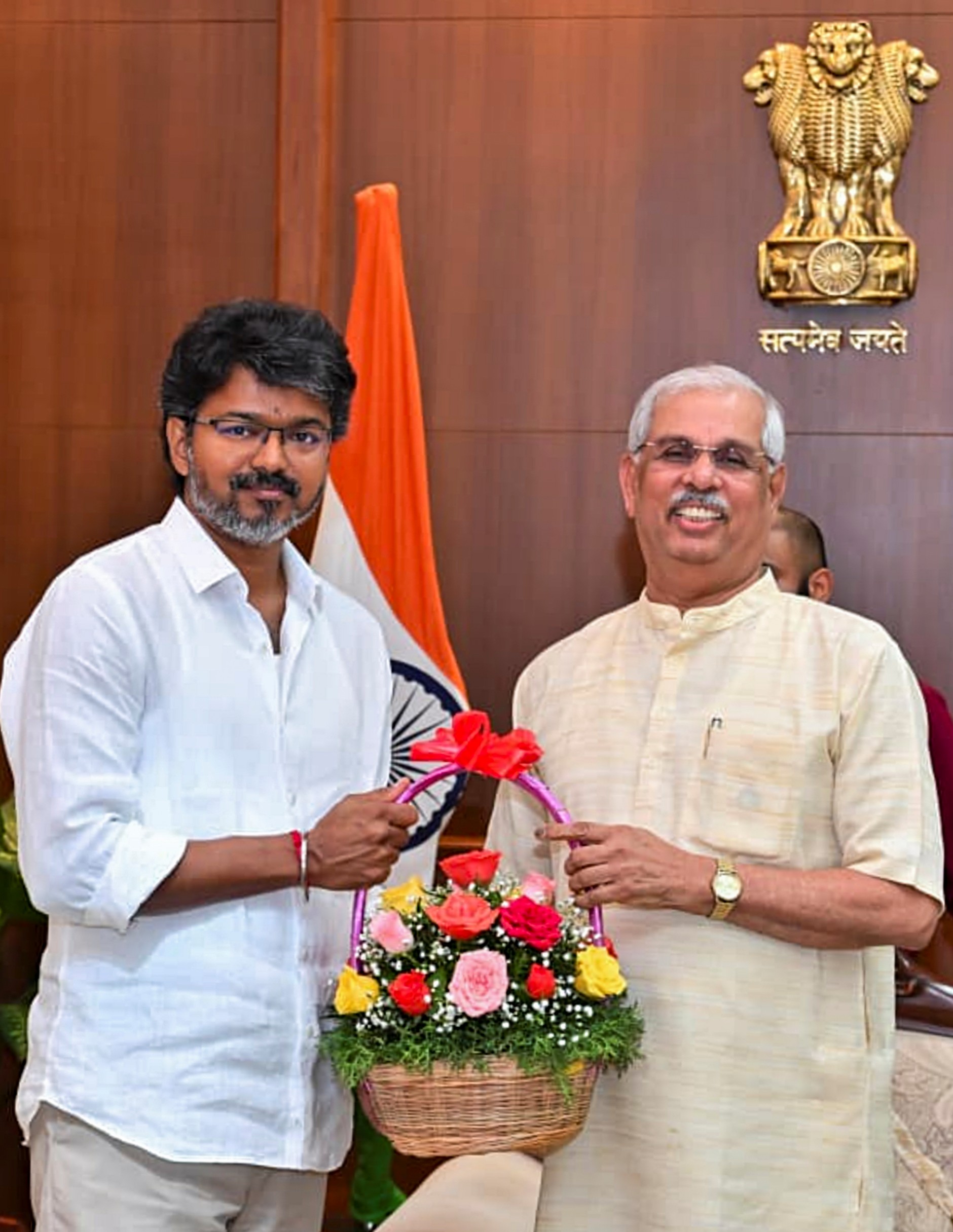 TVK chief Vijay calls on TN Governor Arlekar after VCK, IUML extend support