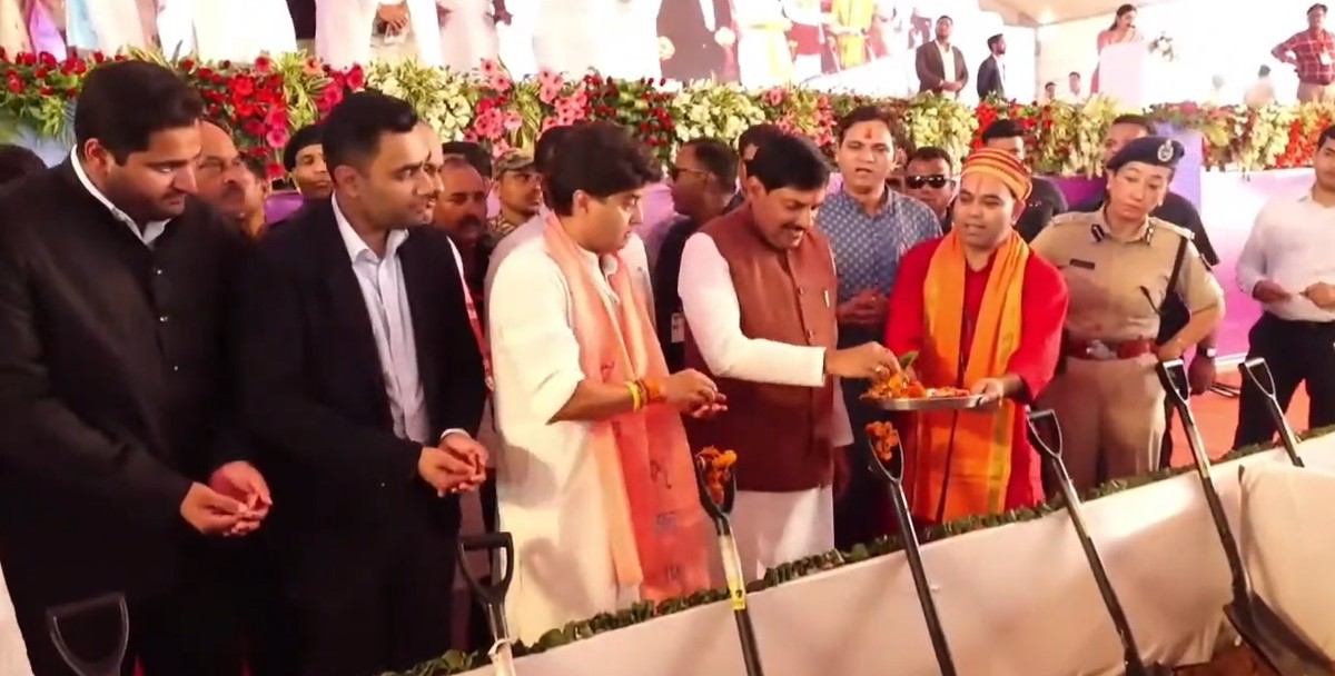 CM Yadav, Scindia lay foundation stone for Adani Group’s defence manufacturing unit in MP