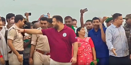 Bihar: Tejashwi Yadav inspects erosion-prone areas in Raghopur amid swelling rivers