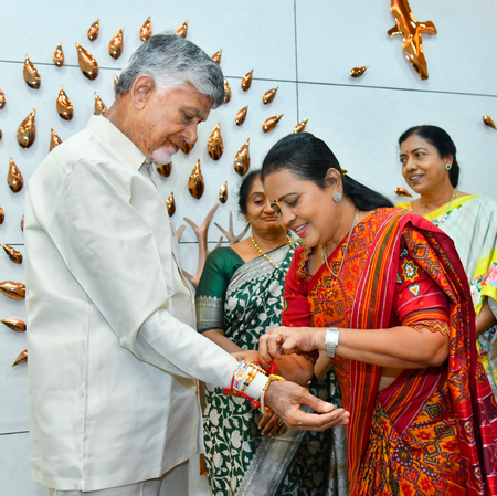 Women leaders tie Rakhis to Andhra Pradesh CM Naidu