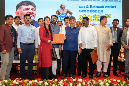 'I am also a farmer’s son; I understand your pain’: K'taka CM Shivakumar gives compensation to Shivaram Karanth Layout landowners